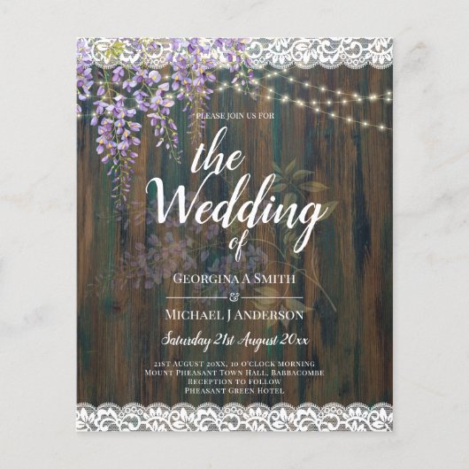 LeahG Rustic WISTERIA Lace Floral Wedding INVITE Flyer (Voorkant)