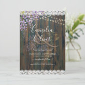 LeahG Rustic WISTERIA Lace Floral Wedding INVITE Kaart (Staand voorkant)