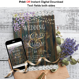 LeahG Rustic WISTERIA Lace Floral Wedding INVITE Kaart
