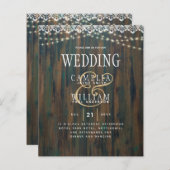 LeahG Rustic Wood Lace Lights Wedding Invite (Voorkant / Achterkant)