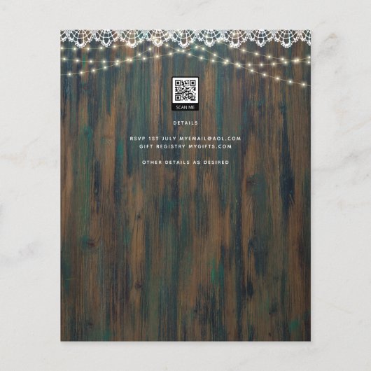 LeahG Rustic Wood Lace Lights Wedding Invite (Achterkant)