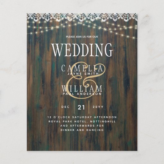 LeahG Rustic Wood Lace Lights Wedding Invite (Voorkant)