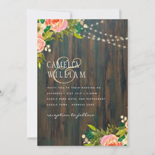 LeahG Rustic Wood Peach Koral Wedding Kaart (Voorkant)