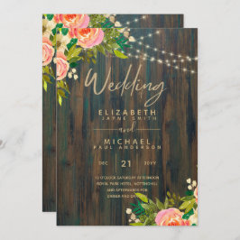 LeahG Rustic Wood Peach Koral Wedding Kaart