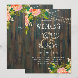 LeahG Rustic Wood Peach Koral Wedding Kaart