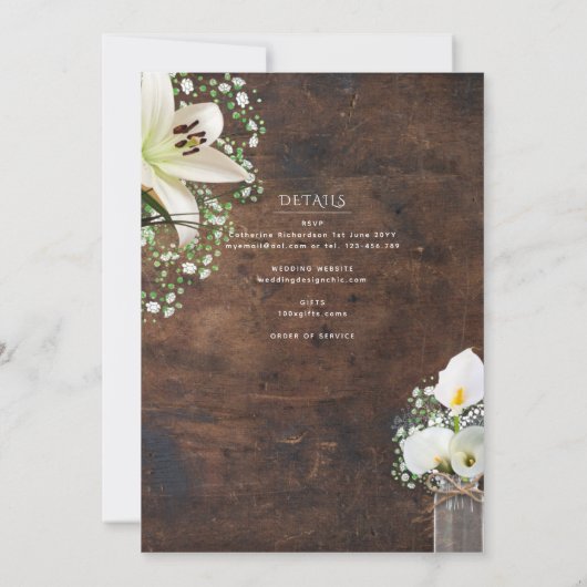 LeahG Rustische Lelies Katholieke Huwelijksmis Bru Kaart (Achterkant)