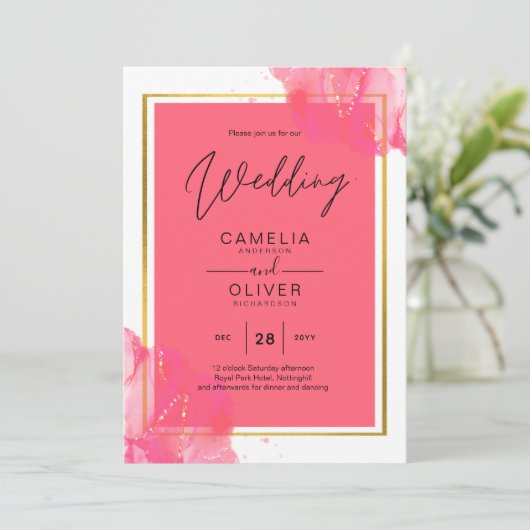 LeahG Salmon ROZE GOUD TROUWEN Alcohol Inkt Kaart (Staand voorkant)