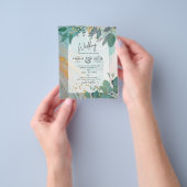 LeahG Seaglass Ink Blauwgroen Gold Greenery Weddin Flyer (Hand)