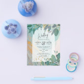LeahG Seaglass Ink Blauwgroen Gold Greenery Weddin Flyer (Enkel)