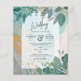 LeahG Seaglass Ink Blauwgroen Gold Greenery Weddin Flyer