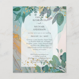 LeahG Seaglass Ink Blauwgroen Gold Greenery Weddin Flyer