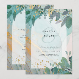 LeahG Seaglass Inkt Teal Goud Groenery Huwelijksui Kaart