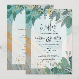 LeahG Seaglass Inkt Teal Goud Groenery Trouw Uitno Kaart