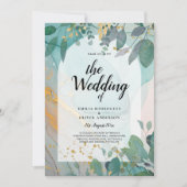 LeahG Seaglass Inkt Teal Goud Groenery Trouw Uitno Kaart (Voorkant)