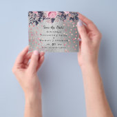 LeahG Silver Navy Rosegold PInk Floral Wedding Flyer (Hand)