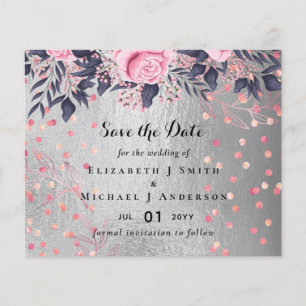 LeahG Silver Navy Rosegold PInk Floral Wedding Flyer