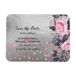 LeahG Silver Navy Rosegold PInk Floral Wedding Magneet