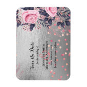 LeahG Silver Navy Rosegold PInk Floral Wedding Magneet (Verticaal)