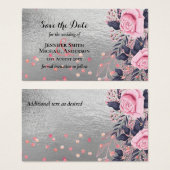 LeahG Silver Navy Rosegold Roze Bloem Bruiloft Visitekaartje (Voorkant /achterkant)