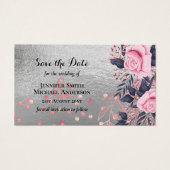 LeahG Silver Navy Rosegold Roze Bloem Bruiloft Visitekaartje (Voorkant)