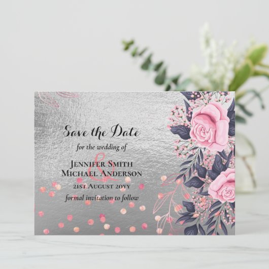 LeahG Silver Navy Rosegold Roze Bloemige Trouw (Staand voorkant)