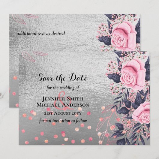 LeahG Silver Navy Rosegold Roze Bloemige Trouw (Voorkant / Achterkant)