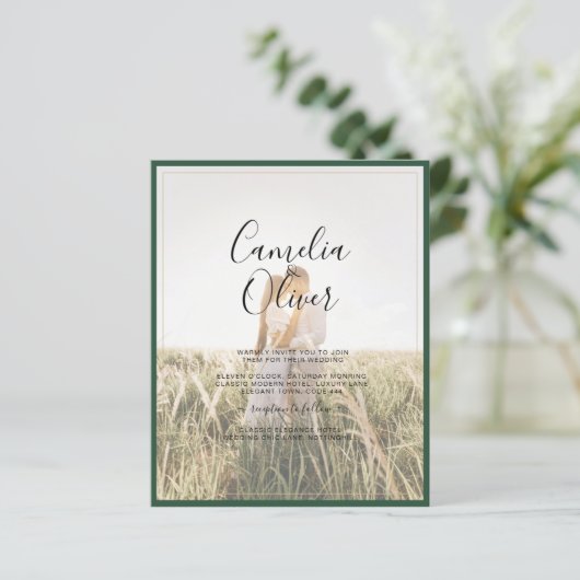 LeahG Smaragdgroene foto-overlay trouwuitnodiging (Staand voorkant)