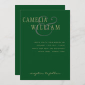 LeahG Smaragdgroene Gouden Moderne Trouw Uitnodigi Kaart (Voorkant / Achterkant)