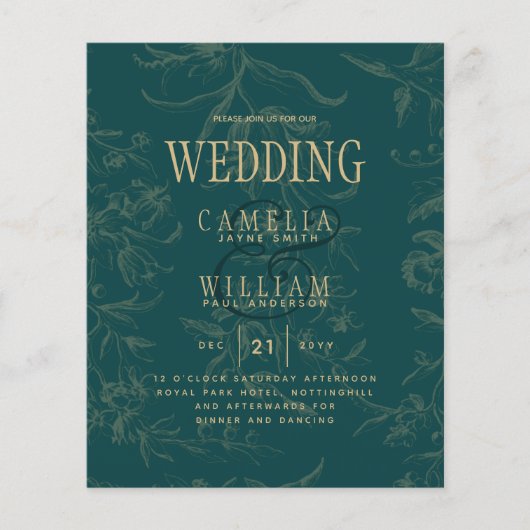 LeahG Smaragdgroene Gouden Vintage Botanische Trou Flyer (Voorkant)