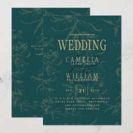 LeahG Smaragdgroene Gouden Vintage Botanische Trou Kaart