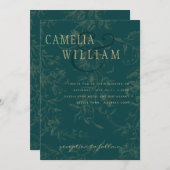 LeahG Smaragdgroene Gouden Vintage Botanische Trou Kaart (Voorkant / Achterkant)