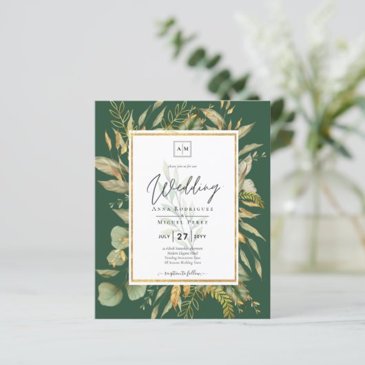 LeahG Smaragdgroene groene Wedding Invite (Staand voorkant)