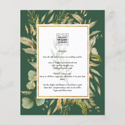 LeahG Smaragdgroene groene Wedding Invite (Achterkant)