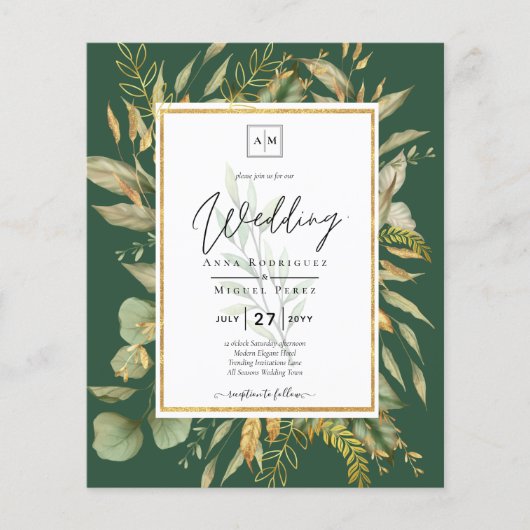 LeahG Smaragdgroene groene Wedding Invite (Voorkant)