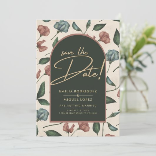 LeahG Smaragdgroene Terracotta Herfst Save The Dat Kaart (Staand voorkant)