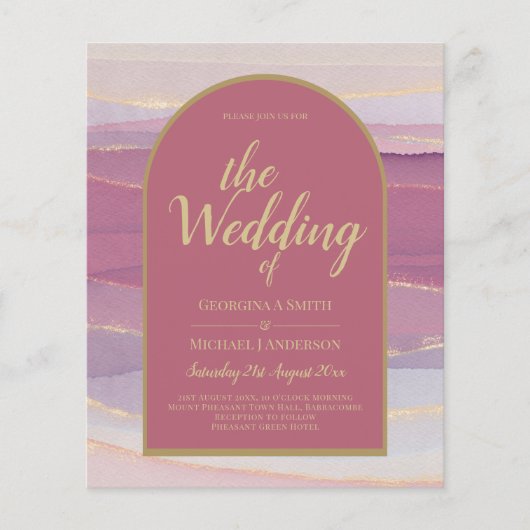 LeahG Stof Roos Lavendel Goud Trouw Uitnodiging Flyer (Voorkant)