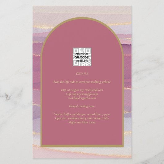 LeahG Stof Roze Lavendel Gouden Trouw Uitnodiging Flyer (Achterkant)