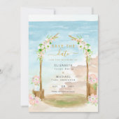 LeahG Strand Kustbestemming Bewaar datum Uitnodigi Kaart (Voorkant)