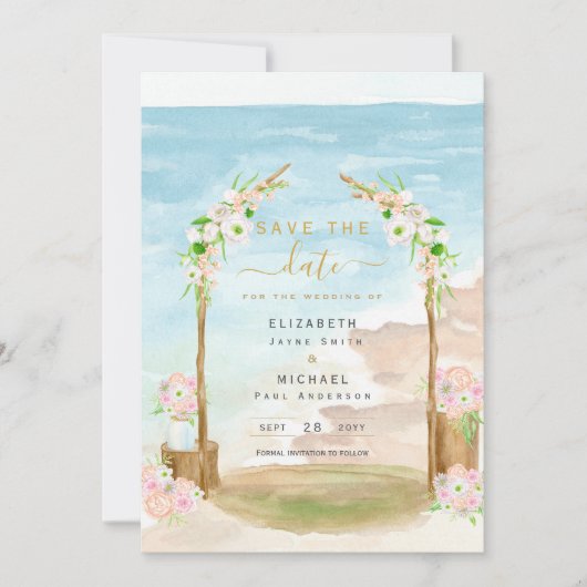 LeahG Strand Kustbestemming Bewaar datum Uitnodigi Kaart (Voorkant)