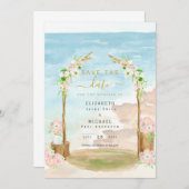 LeahG Strand Kustbestemming Bewaar datum Uitnodigi Kaart (Voorkant / Achterkant)