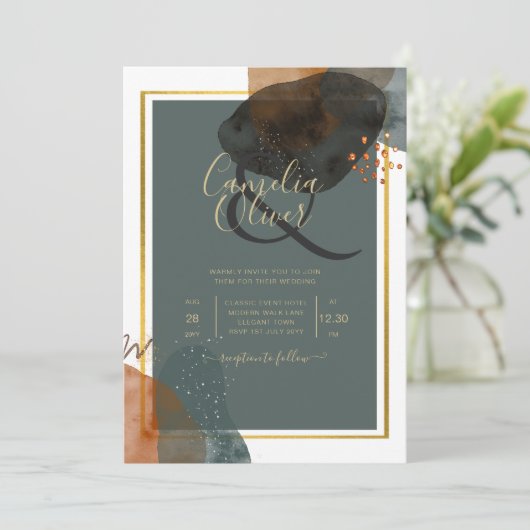 Leahg TEAL AARD TONEN TROUWKAART QR Code Kaart (Staand voorkant)