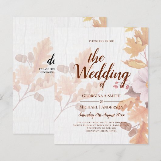 LeahG Terracotta Fall Leaves Wedding Invite (Voorkant / Achterkant)