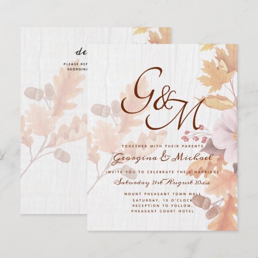 LeahG Terracotta Fall Leaves Wedding Invite (Voorkant / Achterkant)