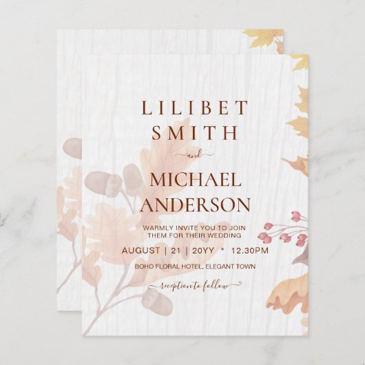 LeahG Terracotta Fall Leaves Wedding Invite (Voorkant / Achterkant)