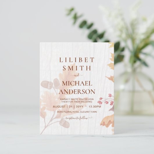 LeahG Terracotta Fall Leaves Wedding Invite (Staand voorkant)