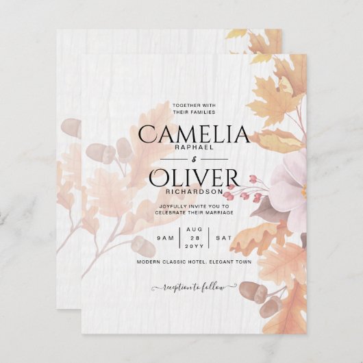 LeahG Terracotta Fall Leaves Wedding Invite (Voorkant / Achterkant)