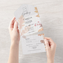 LeahG Terracotta Fall Leaves Wedding Invite All In One Uitnodiging