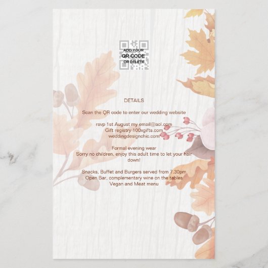 LeahG Terracotta Fall Leaves Wedding Invite Flyer (Achterkant)
