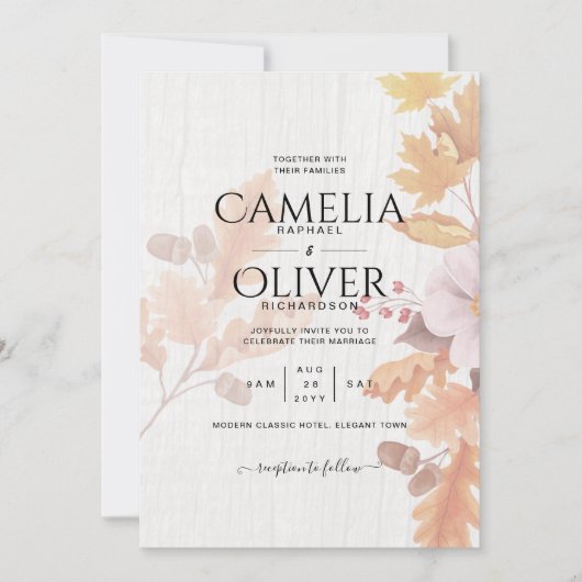 LeahG Terracotta Fall Leaves Wedding Invite Kaart (Voorkant)