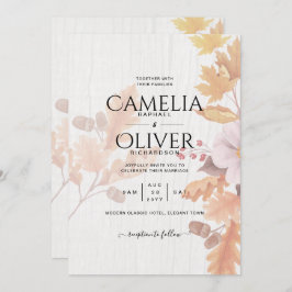 LeahG Terracotta Fall Leaves Wedding Invite Kaart